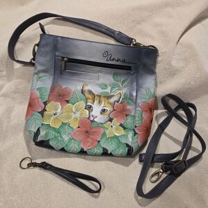 Anna By Anuschka Tall Leather Bucket Hobo, Painted Cats